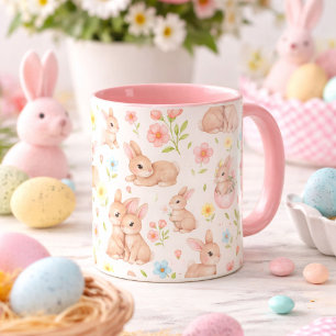 Cute Bunnies and Flowers Pattern Mug