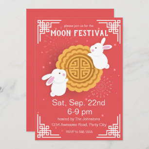 Cute Bunnies and Mooncake Mid-Autumn Festival Invitation