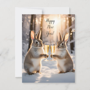 Cute Bunnies Celebrate the New Year With Champagne Card
