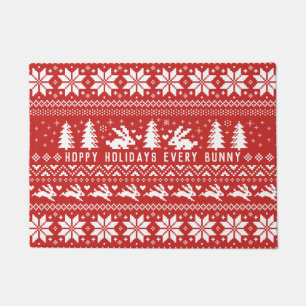 Cute Bunnies Christmas Pattern Hoppy Holidays Doormat