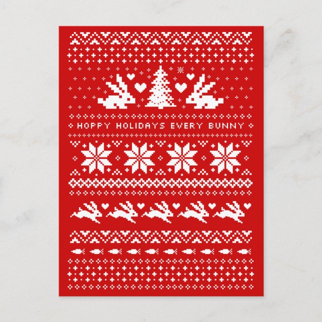 Cute Bunnies Christmas Pattern Hoppy Holidays Holiday Postcard (Front)