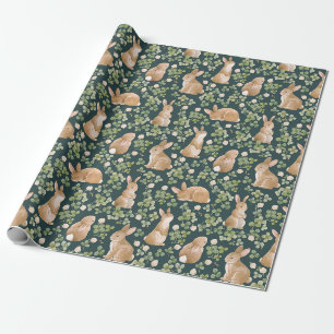 Cute Bunnies, Clove Flowers and Leaves   Wrapping Paper