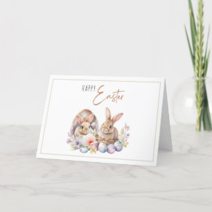 Cute Bunnies Eggs Easter Greetings Holiday Card