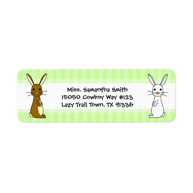 Cute Bunnies Green Stripe Return Address Labels (Front)