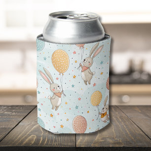 Cute Bunnies Holding Pastel Egg Balloons Can Cooler
