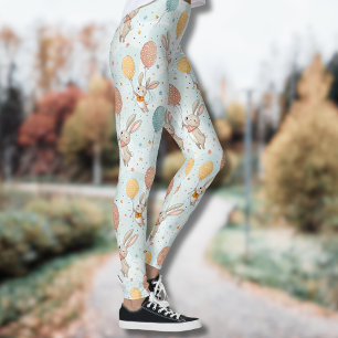 Cute Bunnies Holding Pastel Egg Balloons Leggings
