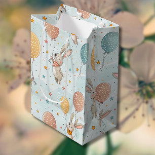 Cute Bunnies Holding Pastel Egg Balloons Medium Gift Bag