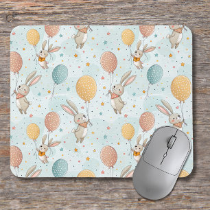 Cute Bunnies Holding Pastel Egg Balloons Mouse Pad