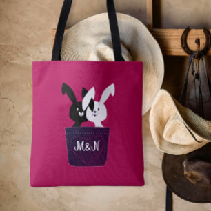 Cute Bunnies In Love On Magenta Tote Bag