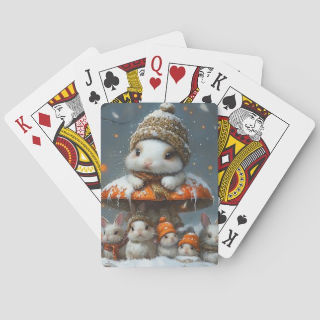 Cute Bunnies in Snow Winter Playing Cards (Back)