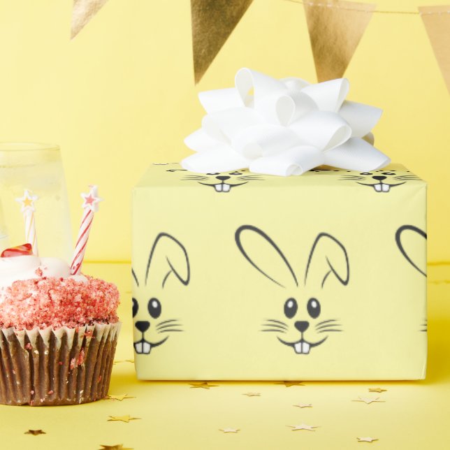 Cute Bunnies On Yellow Wrapping Paper (Birthday Party)