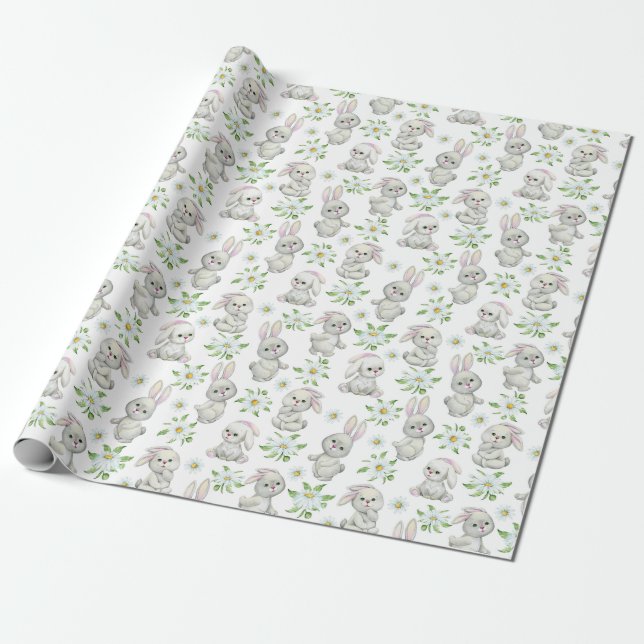 Cute Bunnies Pattern Wrapping Paper (Unrolled)