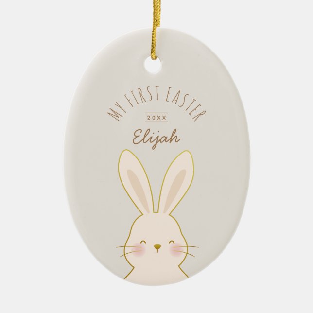 Cute Bunnies Personalized Easter Ceramic Ornament (Front)