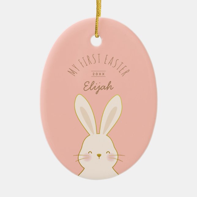 Cute Bunnies Personalized Easter Ceramic Ornament (Front)
