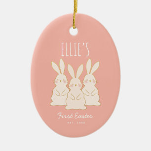 Cute Bunnies Personalized Easter Ceramic Ornament