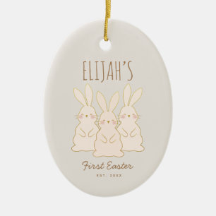 Cute Bunnies Personalized Easter  Ceramic Ornament
