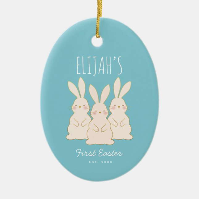 Cute Bunnies Personalized Easter  Ceramic Ornament (Front)