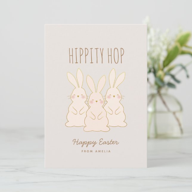 Cute Bunnies Personalized Easter Holiday Card (Standing Front)