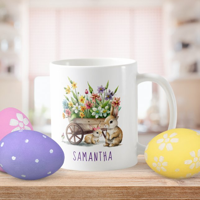 Cute Bunnies Personalized Girl Easter Coffee Mug (Cute Bunnies Personalized Easter Mug)