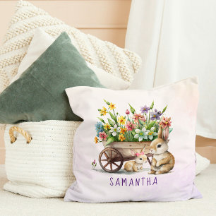 Cute Bunnies Personalized Girl Easter Throw Pillow