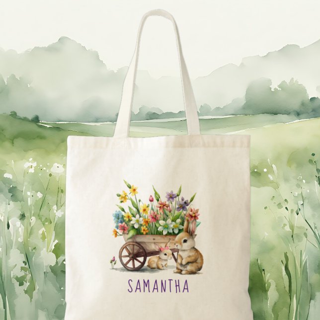 Cute Bunnies Personalized Girl Easter Tote Bag (Cute Bunnies Personalized Easter Tote Bag)