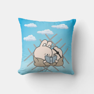 Cute Bunnies Reading Book Kawaii Nursery Accent Throw Pillow