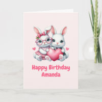 Cute Bunnies Sharing a Heart Birthday