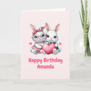 Cute Bunnies Sharing a Heart Birthday Card