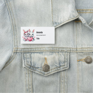 Cute Bunnies Sharing a Heart Name Tag