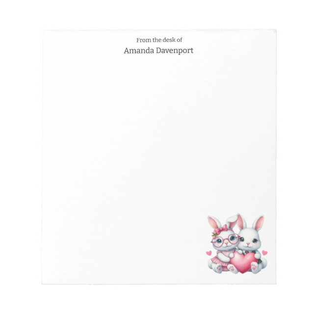 Cute Bunnies Sharing a Heart Notepad (Front)