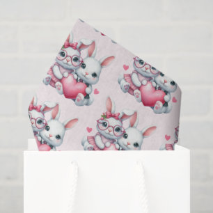 Cute Bunnies Sharing a Heart Pattern Tissue Paper