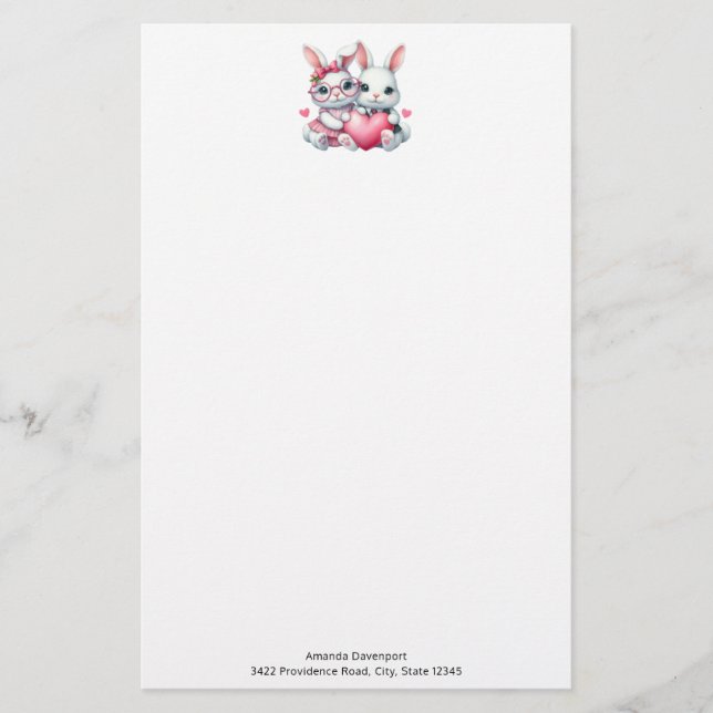 Cute Bunnies Sharing a Heart Stationery (Front)