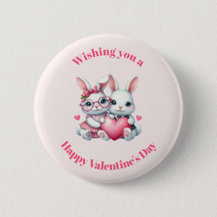 Cute Bunnies Sharing a Heart Valentine's Day 2 Inch Round Button