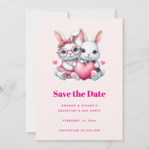 Cute Bunnies Sharing a Heart Valentine's Party Save The Date