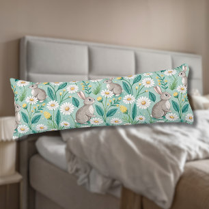Cute Bunnies Sitting Among White Daisies Body Pillow