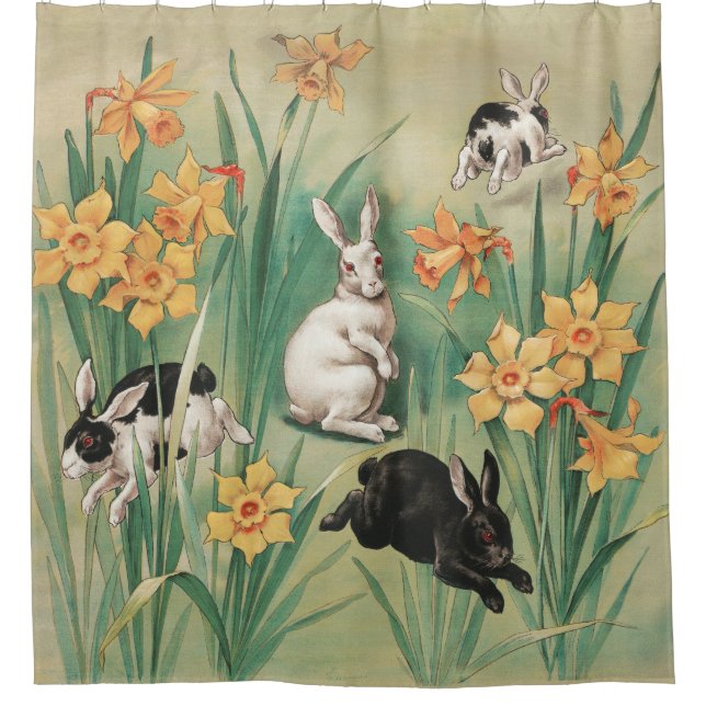 Cute Bunnies with Daffodil Flowers Antique Easter (Front)