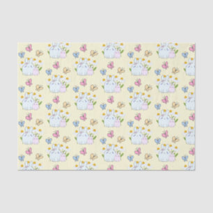 Cute Bunnies with Daisies and Butterflies Pattern Tissue Paper