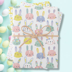 Cute Bunnies with flowers in pastel colours Wrapping Paper Sheet