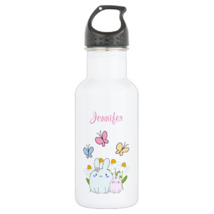 Cute Bunnies with Spring Daisies and Butterflies 532 Ml Water Bottle