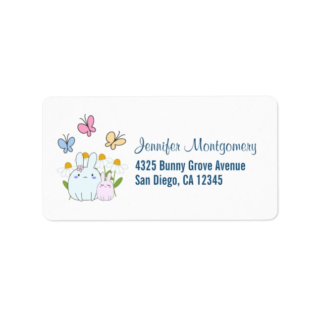 Cute Bunnies with Spring Daisies and Butterflies Label (Front)