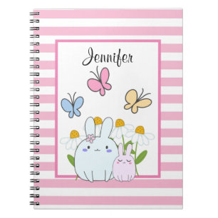 Cute Bunnies with Spring Daisies and Butterflies Notebook