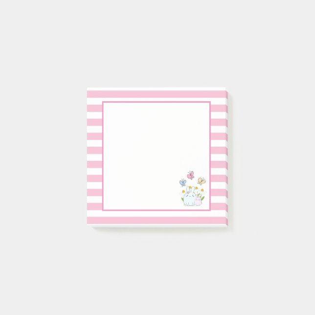 Cute Bunnies with Spring Daisies and Butterflies Post-it Notes (Front)