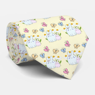 Cute Bunnies with Spring Daisies and Butterflies Tie