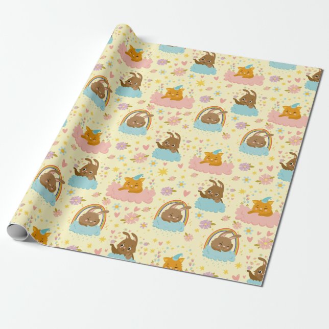 Cute Bunnies Wrapping Paper (Unrolled)