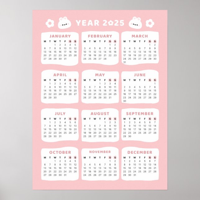 Cute Bunny 2025 Calendar Poster (Front)