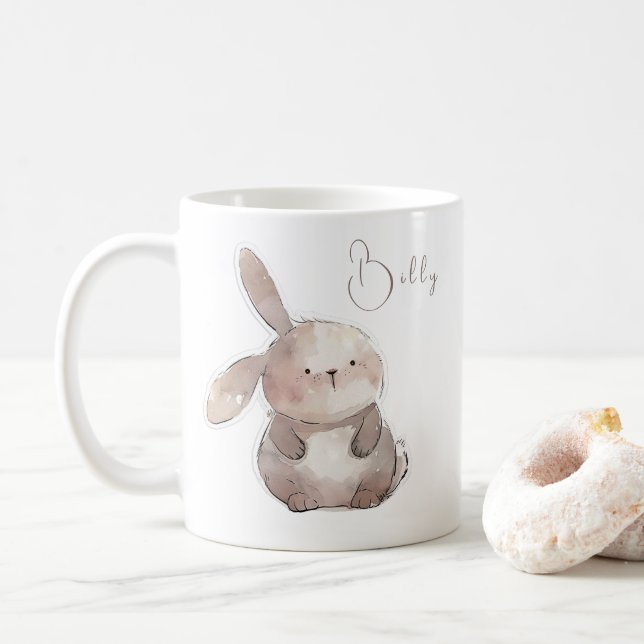 Cute bunny 2, personalized coffee mug (With Donut)