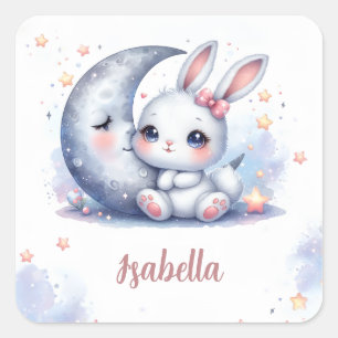 cute bunny and  a crescent moon square sticker