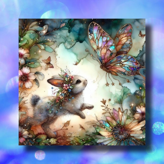 Cute Bunny And Butterfly Stained Glass Easter  Holiday Card (Creator Uploaded)