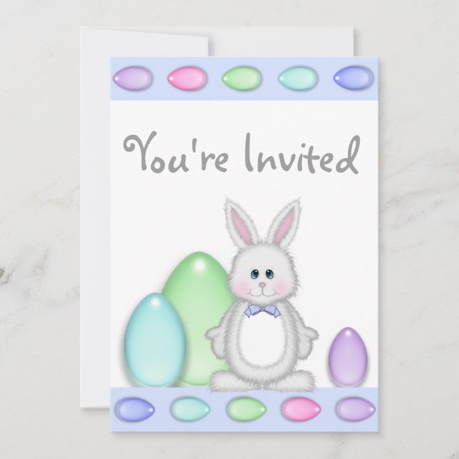 Cute Bunny and Colourful Eggs Easter Boys Birthday Invitation (Front)