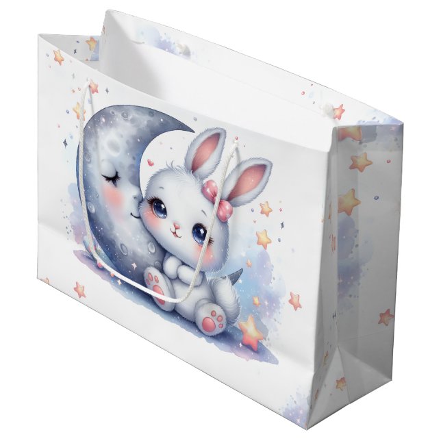 cute bunny and crescent moon large gift bag (Front Angled)